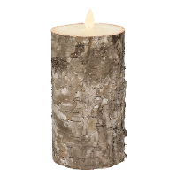 Led kaars/stompkaars   berkenhout bruin   H15 x D7,5 cm   wax   warm wit licht   bewegende vlam