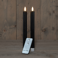 Led kaarsen/dinerkaarsen   2x st   zwart   ribbel   23 cm   3D vlam   afstandsbediening