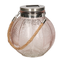 Anna's Collection Roze solar lantaarn van gestreept glas rond 16 cm