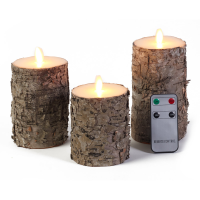 Anna's Collection Stompkaarsen   3 stuks   berkenhout   LED