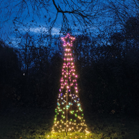 Vlaggenmast kerstboom met ster   verlicht   H200 cm   236 led lampjes   kleurveranderend