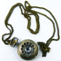 Antique Hollow Copper Pocket Watch Necklace Chain Gift