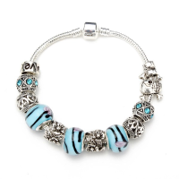 Antique Silver Crystal Glass Beads Bracelet Women Jewelry