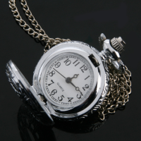 Antique Silver Hollow Round Pocket Watch Necklace Chain