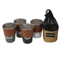 Campingbeker 4*350ML RVS bekers met hittebestendige dekels en bekerzak netzak voor outdoor avonturen