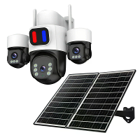 AOV 6MP HD Zonne energie Drie Lens Beveiligingscamera 4G 360° Panoramisch Uitzicht Kleur Nachtzicht Rode Blauwe Alarm We