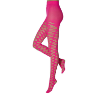 Dames party panty met gaten   fluor roze   Verkleedkleding panty   netpanty