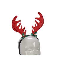 Kerst diadeem/haarband rendier gewei rood met groen