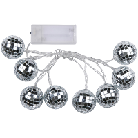 LED discobollen lichtsnoer   8 led discoballen   zilver   130 cm   disco   spiegelbollen