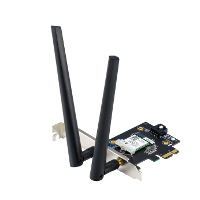 ASUS WiFi 7 PCI E adapter met 2 externe antennes PCE BE6500 wlan adapter