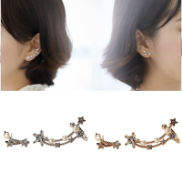 Asymmetric Star Zircon Inlay Pearl Ear Stud Earrings Women Jewelry