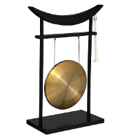Aziatische Tafelgong   zwart/goud   hout/metaal   48 x 69 cm