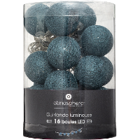 Lichtslinger/lichtsnoer met 16 decoratieve verlichte balletjes 3.5 Cm   blauw   255 cm