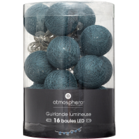 Lichtslinger/lichtsnoer met 16 decoratieve verlichte balletjes 3.5 Cm   blauw   255 cm   b