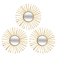 Wandspiegels set 3x stuks Metal Sun   Boho/ibiza stijl   metaal   goud   D24 cm per stuk
