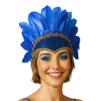 Can Can danseres hoofdband met veren   voor dames   blauw   Carnaval   Verentooi   verkleed artikele