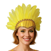 Can Can danseres hoofdband met veren   voor dames   geel   Carnaval   Verentooi   verkleed artikelen
