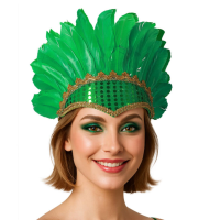 Can Can danseres hoofdband met veren   voor dames   groen   Carnaval   Verentooi   verkleed artikele