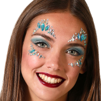 Carnaval verkleden gezicht juwelen/steentjes   stickers   blauw   glitter diamantjes   strass steen
