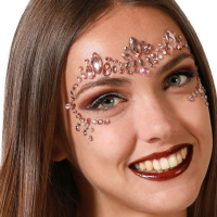 Carnaval verkleden gezicht juwelen/steentjes   stickers   roze   glitter diamantjes   strass steen