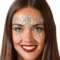 Carnaval verkleden gezicht juwelen/steentjes   stickers   zilver   glitter diamantjes   strass steen