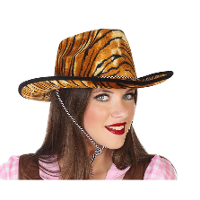 Carnaval verkleed Cowboy hoed Tiger   bruin   volwassenen   Tijger print