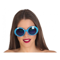 Carnaval verkleed damesbril   zonnebril   Blauw   ronde glazen   Hippie/Seventies stijl