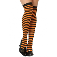 Carnaval verkleed gestreepte verkleed kousen voor dames   oranje/zwart   one size