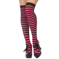 Carnaval verkleed gestreepte verkleed kousen voor dames   roze/zwart   one size