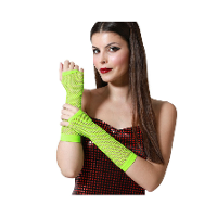 Carnaval verkleed handschoenen   visnet stof   neon groen   vingerloos   dames   elastiek