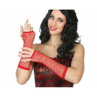 Carnaval verkleed handschoenen   visnet stof   rood   vingerloos   dames   elastiek