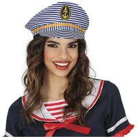 Carnaval verkleed Kapiteinspet   wit/blauw   voor volwassenen   Maritiem thema