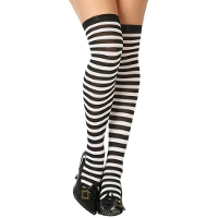 Carnaval verkleed kousen / kniekousen   gestreept   dames   wit/zwart   one size