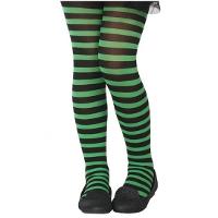 Carnaval verkleed panty voor kinderen   gestreept   zwart/groen   heksen   40 denier