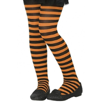 Carnaval verkleed panty voor kinderen   gestreept   zwart/oranje   heksen   40 denier