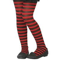 Carnaval verkleed panty voor kinderen   gestreept   zwart/rood   heksen   40 denier