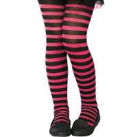 Carnaval verkleed panty voor kinderen   gestreept   zwart/roze   heksen   40 denier