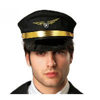 Carnaval verkleed Piloten hoedje   zwart/goud   voor volwassenen   Luchtvaart thema