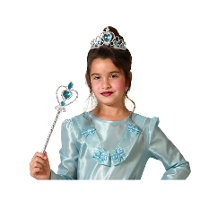 Carnaval verkleed Tiara/diadeem   Prinsessen kroontje met toverstokje   zilver/blauw   meisjes