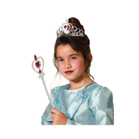 Carnaval verkleed Tiara/diadeem   Prinsessen kroontje met toverstokje   zilver/rood   meisjes