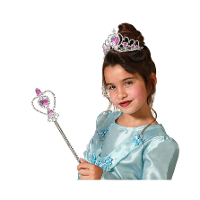 Carnaval verkleed Tiara/diadeem   Prinsessen kroontje met toverstokje   zilver/roze   meisjes