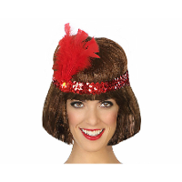Charleston Flapper Hoofdband   met veer en glitters   rood   Dames   jaren 20/Twenties thema