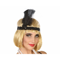 Charleston Flapper Hoofdband   met veer en glitters   zwart   Dames   jaren 20/Twenties thema