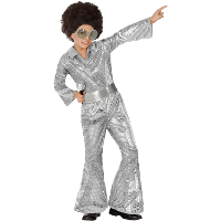 Disco Fever jumpsuit   metallic zilver   voor kinderen   2 delig   Carnaval/70's foute party
