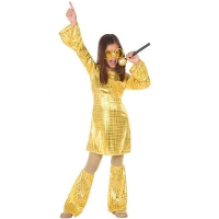 Disco thema verkleedset   carnaval kostuum   goud glitters   meisjes   carnavalskleding
