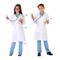 Dokter/arts verkleed kostuum   wit/blauw   voor kinderen   3 delig