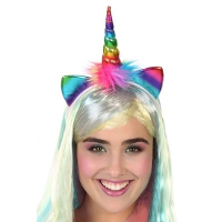 Eenhoorn verkleed diadeem   metallic regenboog kleuren   Unicorn verkleed thema