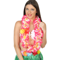 Hawaii krans/slinger   Tropische kleuren roze   Grote bloemen hals slingers   verkleed accessoires