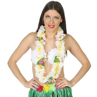 Hawaii krans/slinger   Tropische kleuren wit   Grote bloemen hals slingers   verkleed accessoires
