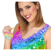 Atosa Hippie ketting   groot   gekleurd   vredesteken